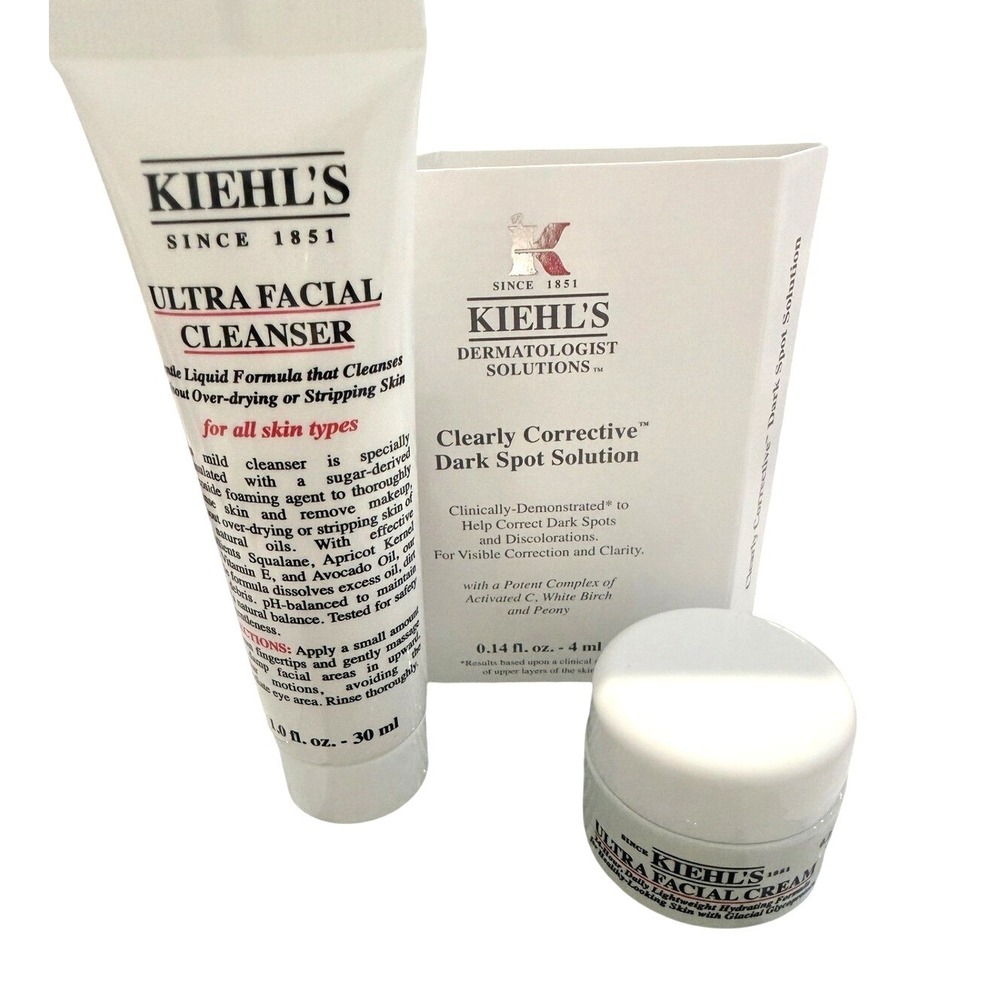Kiehls Ultra Facial Cream, Dark Spot Solution, Ultra Facial Cleanser 3-Piece Set